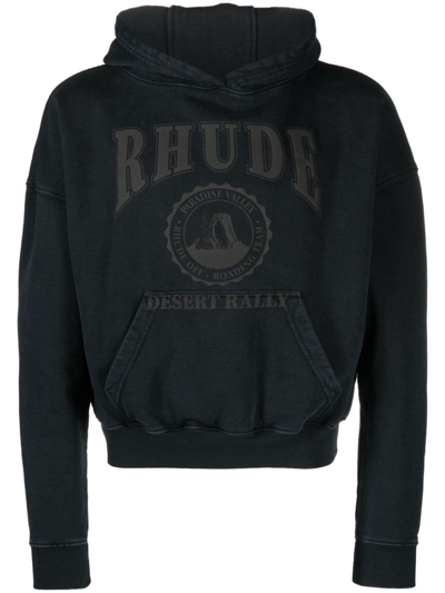 Shop Rhude Desert Valley Cotton Hoodie In 0372 - Black