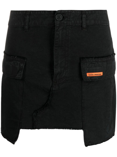 Heron Preston Distressed Rebuilt Denim Cargo Skirt In Black