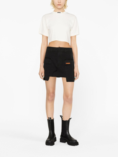Heron Preston Distressed Rebuilt Denim Cargo Skirt In Black