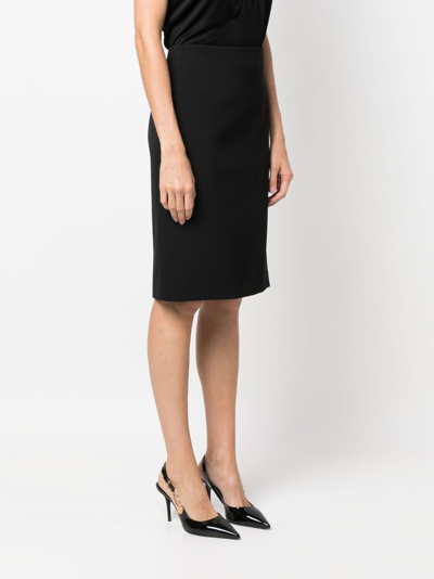 Versace Black Midi Skirt With Side Slit In Stretch Wool Woman In Black