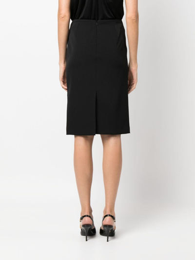 Versace Black Midi Skirt With Side Slit In Stretch Wool Woman In Black