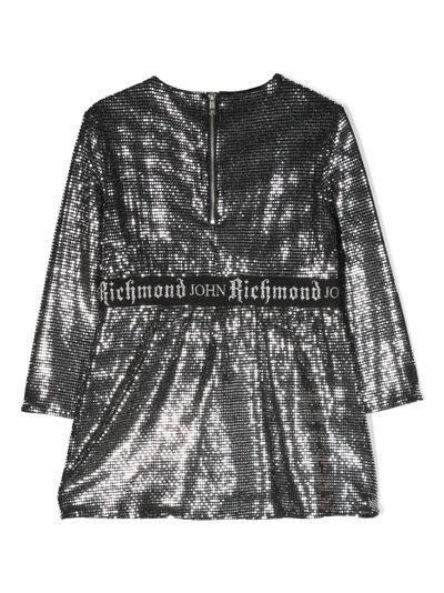 Shop John Richmond Junior Logo-waistband Squinned Dress In Silver