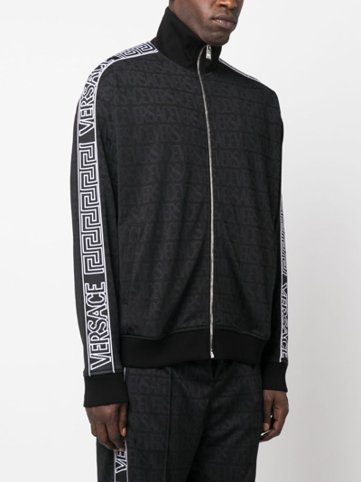 Versace Allover-pattern Cotton Track Jacket In Black