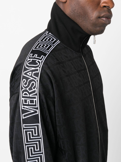 Versace Allover-pattern Cotton Track Jacket In Black