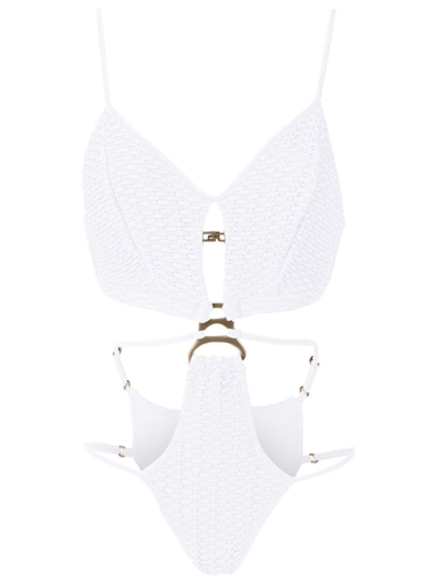 Shop Amir Slama Woven Cut-out One-piece In White