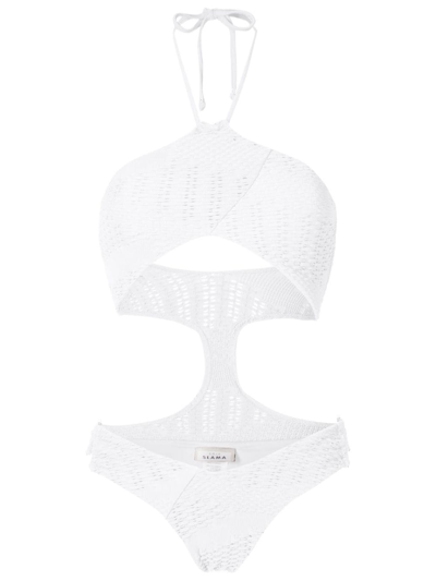 Shop Amir Slama Woven Halterneck One-piece In White