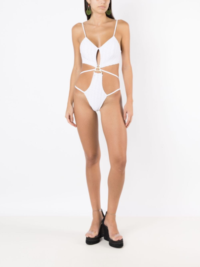 Shop Amir Slama Woven Cut-out One-piece In White