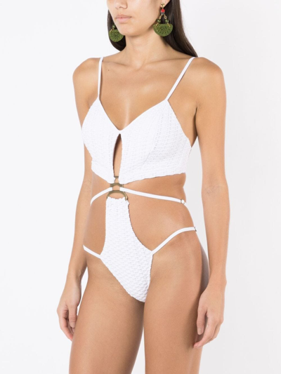 Shop Amir Slama Woven Cut-out One-piece In White