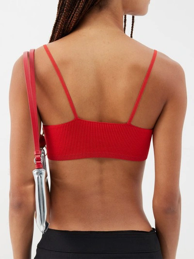Shop Jacquemus Pralu Logo-clasp Ribbed-knit Cropped Top In Red