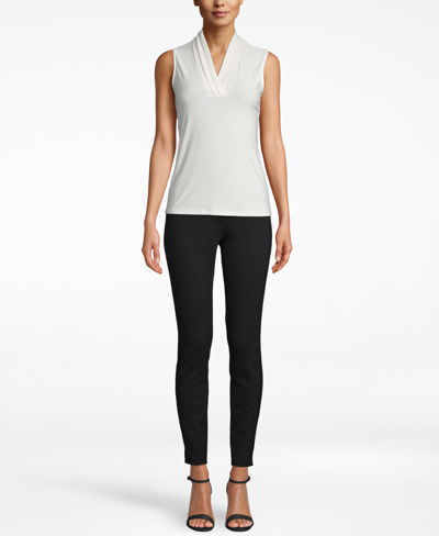 Shop Anne Klein Petite Pleated V-neck Top In Anne White