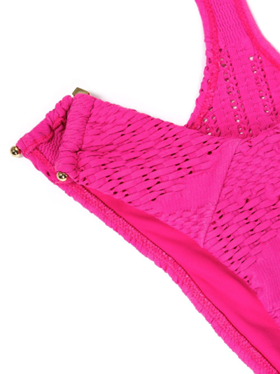 Shop Amir Slama Woven Halterneck One-piece In Pink