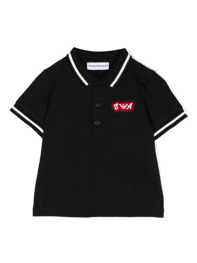 Shop Emporio Armani Logo-patch Cotton Polo Shirt In Black