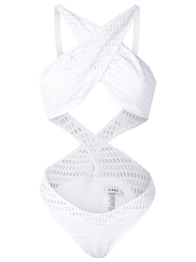 Shop Amir Slama Open-knit Crossover-straps One-piece In White