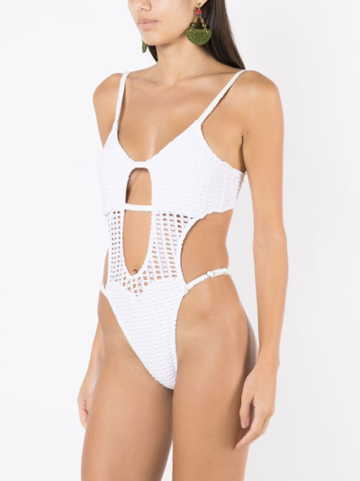 Shop Amir Slama Open-knit Cut-out One-piece In White