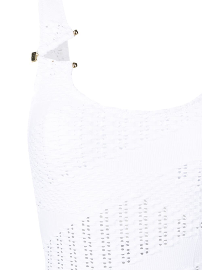Shop Amir Slama Open-knit Square-neck One-piece In White