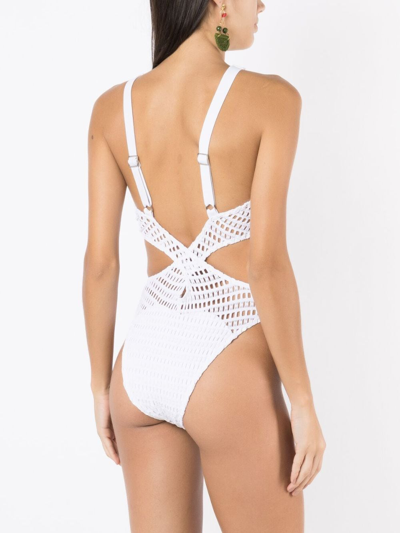 Shop Amir Slama Open-knit Crossover-straps One-piece In White