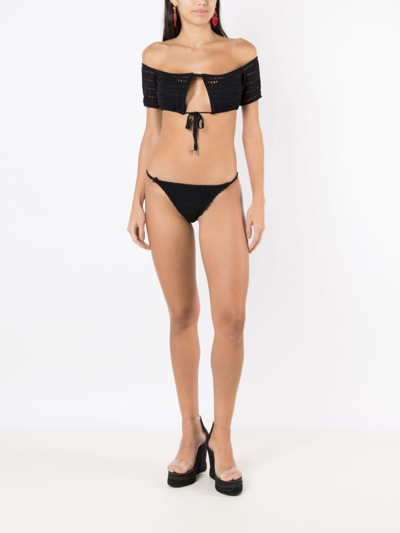 Shop Amir Slama Open-knit Off-shoulder Bikini Set In Black