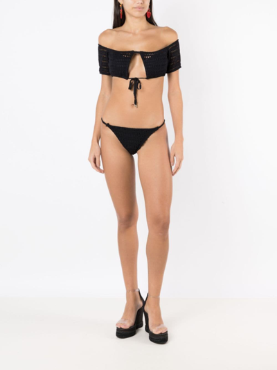 Amir Slama Open-knit Off-shoulder Bikini Set In Black