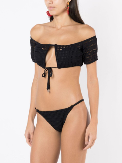 Amir Slama Open-knit Off-shoulder Bikini Set In Black