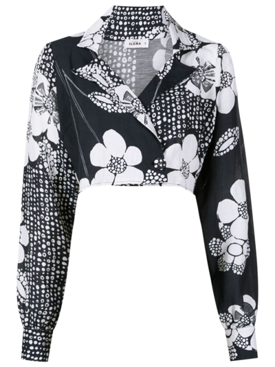 Shop Amir Slama Floral-print Cropped Shirt In Black