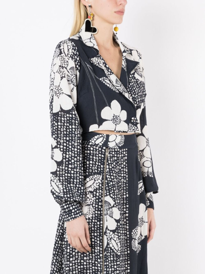 Shop Amir Slama Floral-print Cropped Shirt In Black