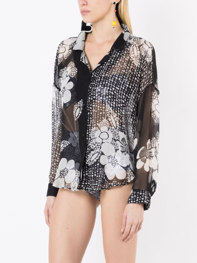 Shop Amir Slama Floral-print Silk Shirt In Black