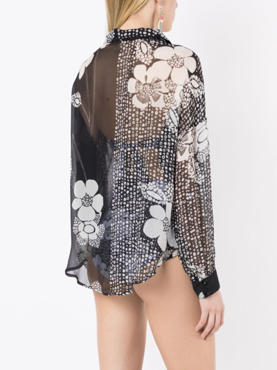 Shop Amir Slama Floral-print Silk Shirt In Black