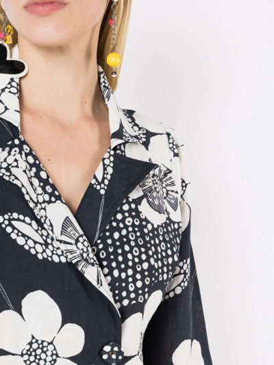 Shop Amir Slama Floral-print Cropped Shirt In Black