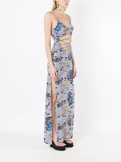 Shop Amir Slama Graphic-print Cut-out Detailing Dress In Black