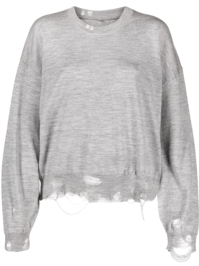 Shop R13 Distressed Merino-wool Jumper In Grey