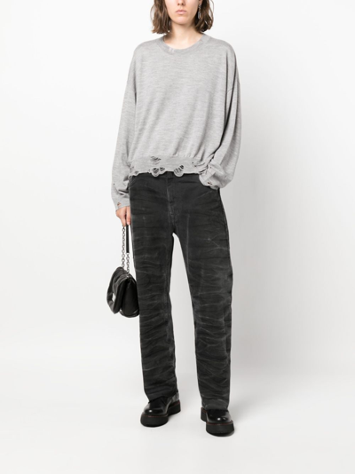 R13 Distressed Merino-wool Jumper In Grey