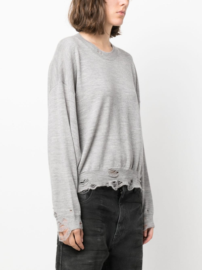 R13 Distressed Merino-wool Jumper In Grey