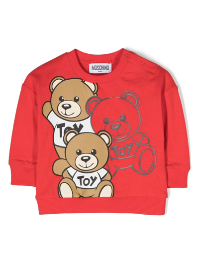 Shop Moschino Leo Tedd- Print Cotton Sweatshirt In Red