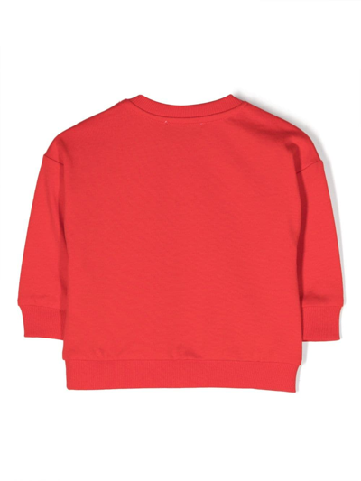 Shop Moschino Leo Tedd- Print Cotton Sweatshirt In Red