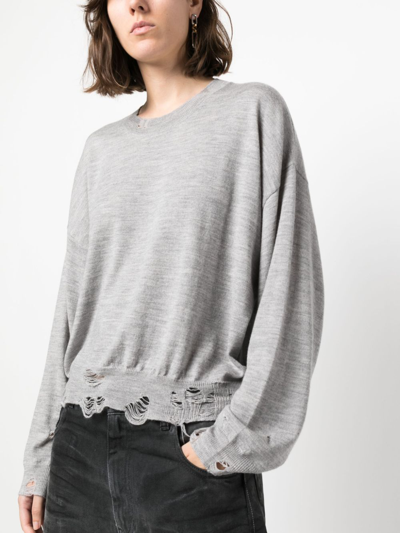R13 Distressed Merino-wool Jumper In Grey