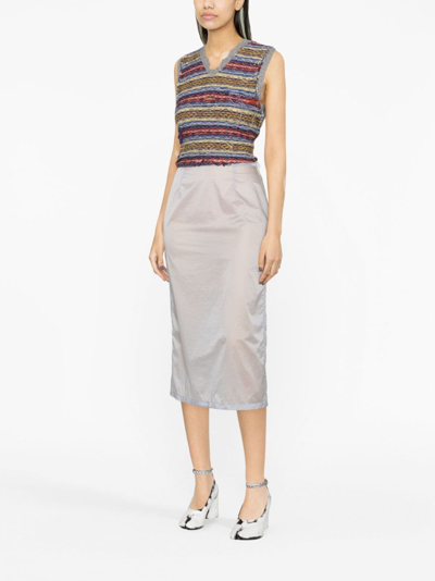 Shop Maison Margiela Zip-up Midi Skirt In Blue