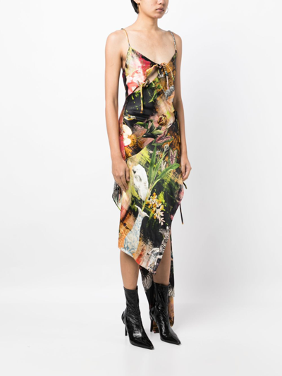 Shop Monse Graphic-print Asymmetric Slip Dress In Green