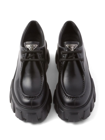 Shop Prada Moonlith Brushed Leather Lace-up Shoes In Black