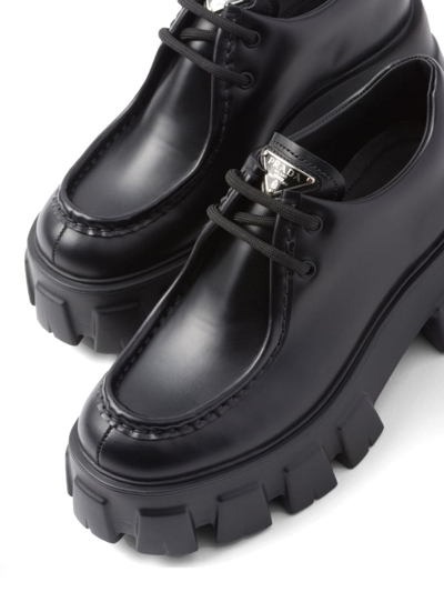 Shop Prada Moonlith Brushed Leather Lace-up Shoes In Black