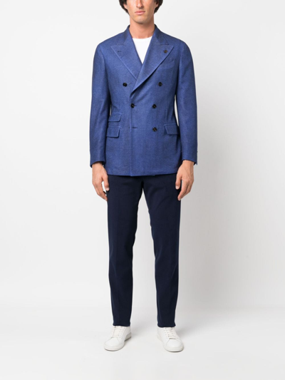 Shop Luigi Bianchi Mantova Slim-cut Cotton Trousers In Blue
