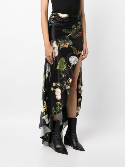 Shop Monse Botanical-print Satin Draped Skirt In Black