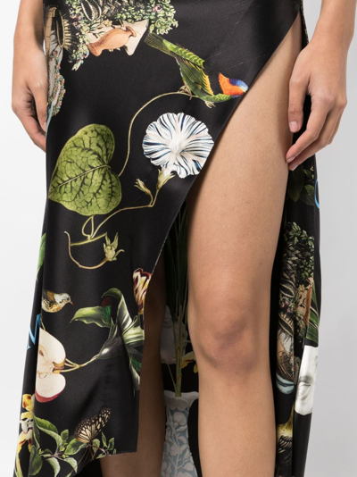 Shop Monse Botanical-print Satin Draped Skirt In Black