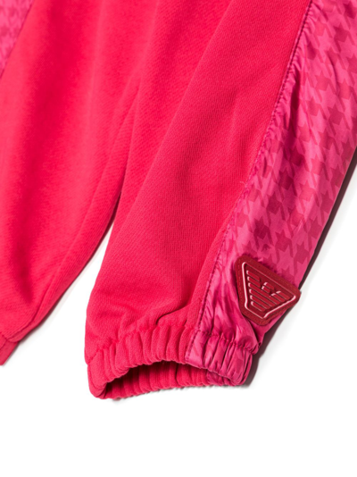 Emporio Armani Cotton Houndstooth-print Track Trousers In Pink