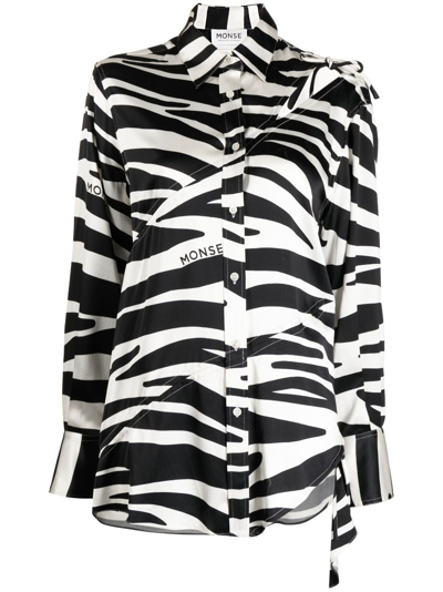 Shop Monse Zebra-print Slashed-detail Silk Shirt In White