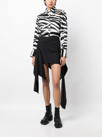 Monse Zebra-print Slashed-detail Silk Shirt In White