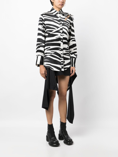 Monse Zebra-print Slashed-detail Silk Shirt In White