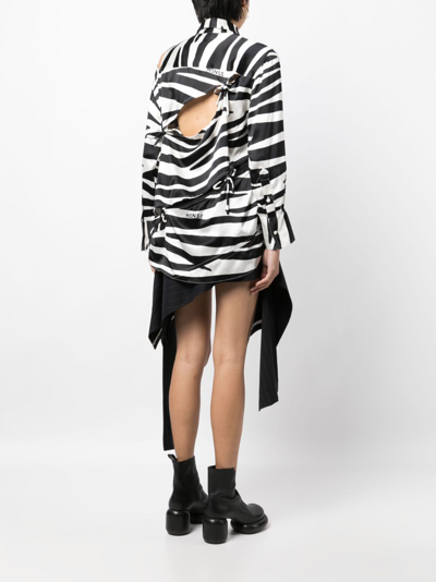 Shop Monse Zebra-print Slashed-detail Silk Shirt In White