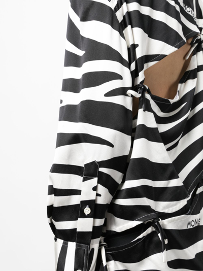 Shop Monse Zebra-print Slashed-detail Silk Shirt In White