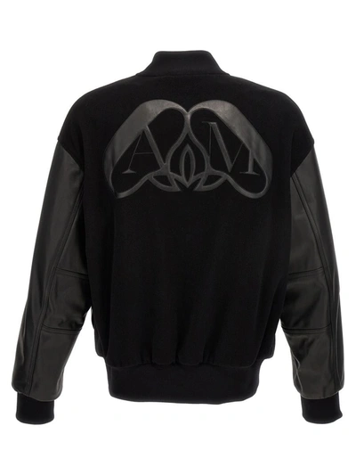 Shop Alexander Mcqueen Logo Embroidery Bomber Jacket In Black