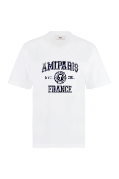 Shop Ami Alexandre Mattiussi Logo Cotton T-shirt In White